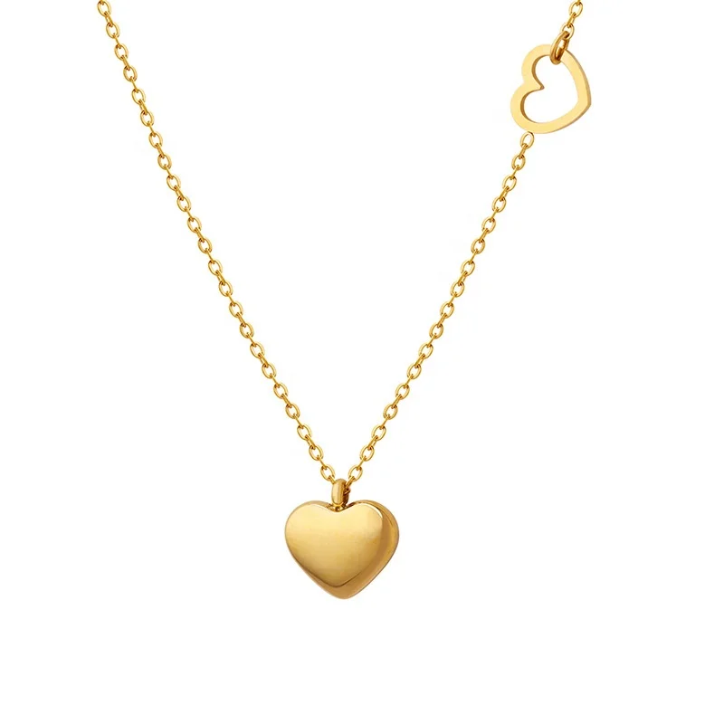 AIZL INS Accessories Mini double Heart Love Necklace Titanium steel plated 18 karat gold matching clavicle chain