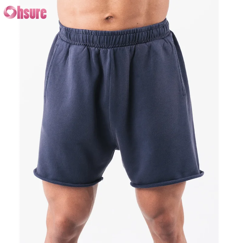 Wholesale high quality drawstring organic cotton french terry elastic band sports shorts for men