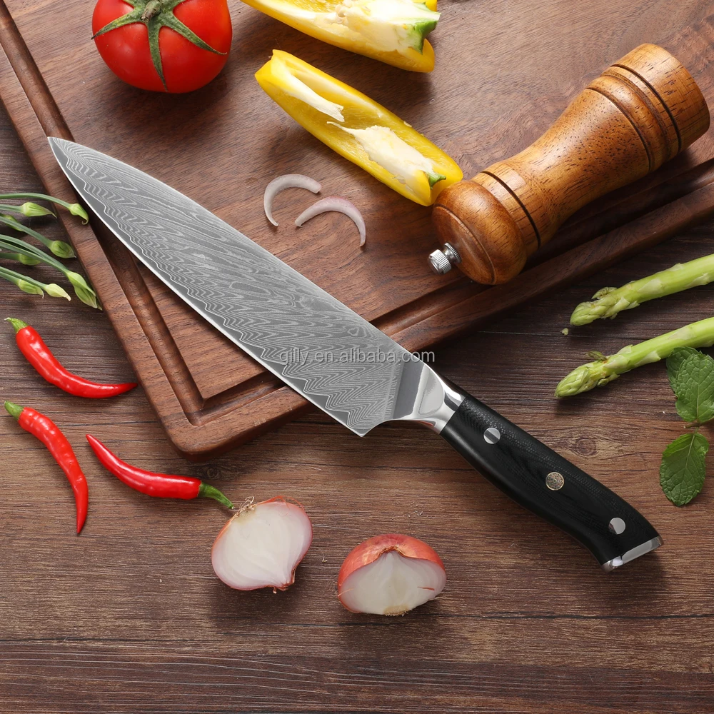 wholesale new designed kitchen damascus japanese chef knife with vg10 forged handle 2021 damascus steel cutlery gift set