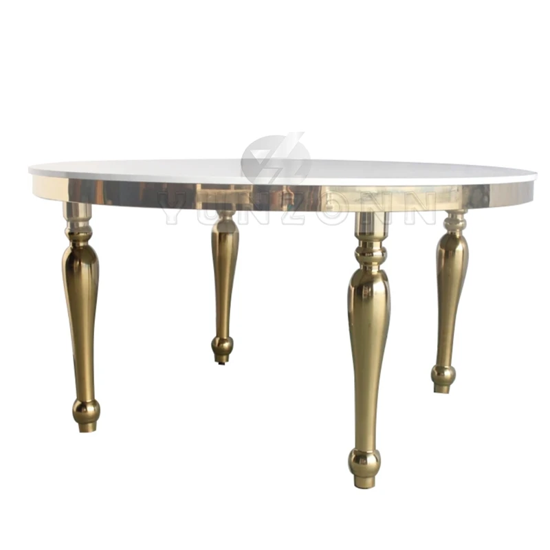 Modern round Dining Table with White MDF Top and Stainless Steel Base for Hotels Weddings Outdoor Events