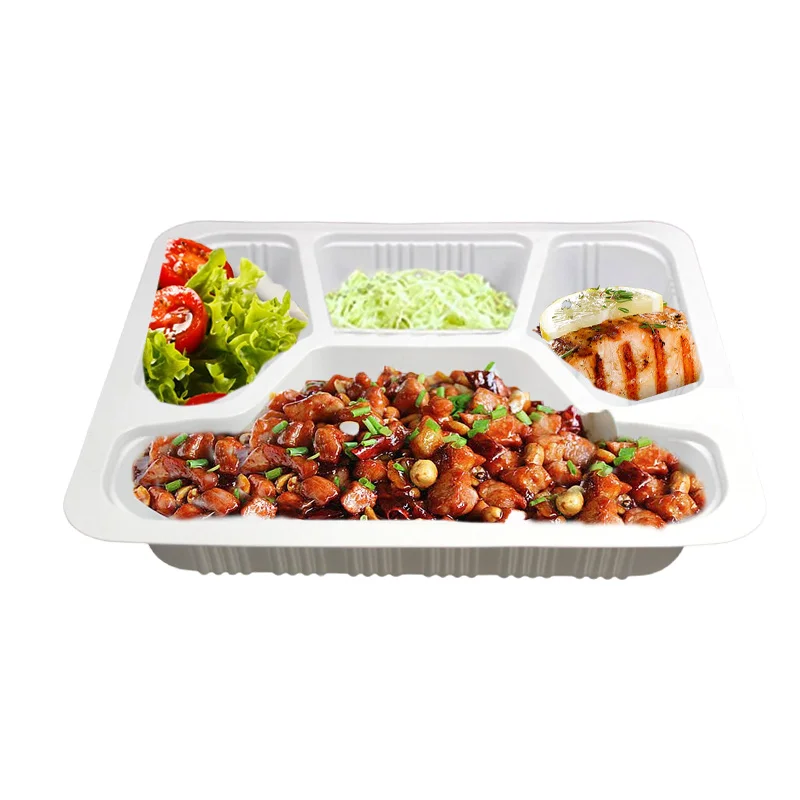 Four compartment lunch box Disposable plastic PP tableware 225mm length rectangle box white for dinner takeout