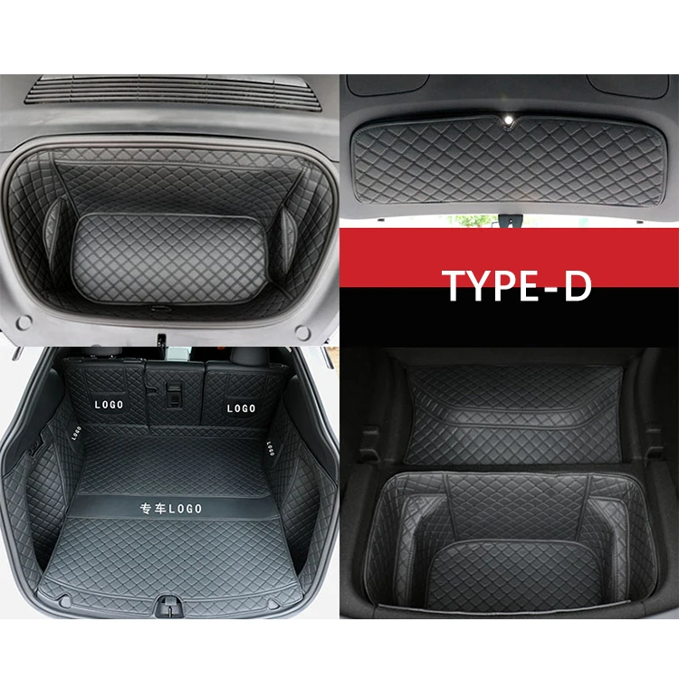 Car Trunk Mat for Tesla Model Y 2020+ 3D 5D All Round Car Trunk Mat PU Leather Trunk Mats