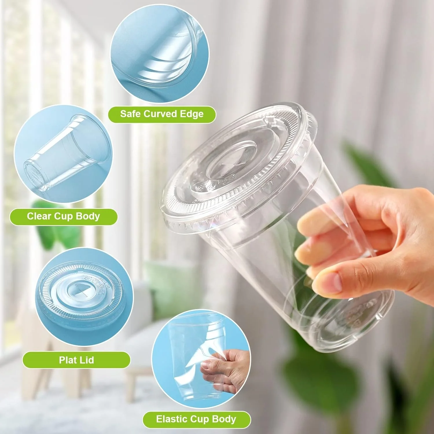 Customized Disposable Compostable Biodegradable Clear Plastic Cups and PLA Lids Set for Cold Drinks