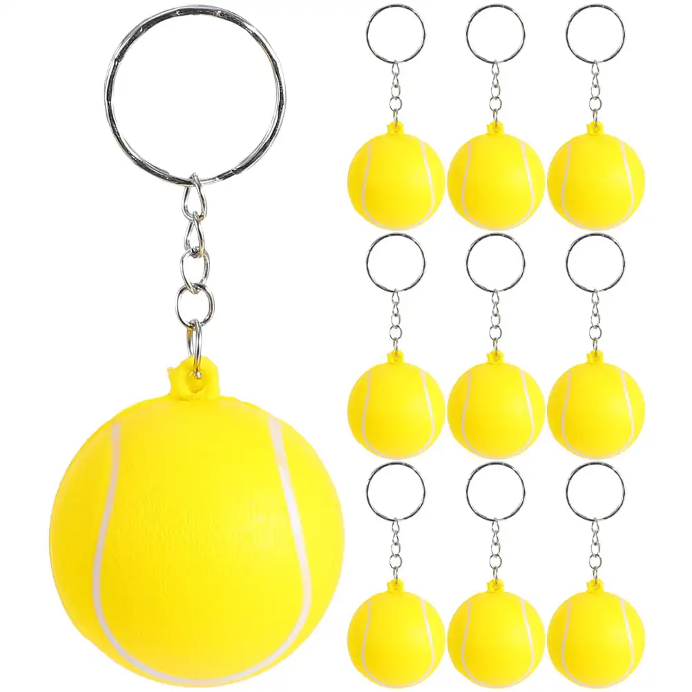 Custom Logo Promotional Gifts PU Foam Chain Key Ring Keychain Tennis Pu Foam Stress Ball