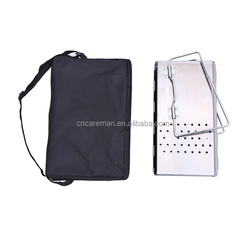 Folding Stainless Steel Chimney Charcoal Starter, Portable Compact BBQ Bead Starter Coal Lighter Ignition Barrel Square Type OEM