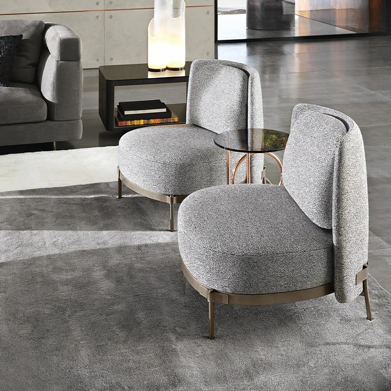 Nordic modern relaxed stainless steel Italy style living room tape leisure accent lounge single sofa