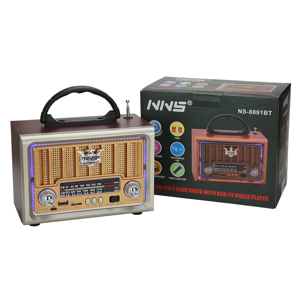 USB Rechargeable  am fm radio With USB TF MP3  Karaoke radio speaker with  RGB light  NS-8891BT