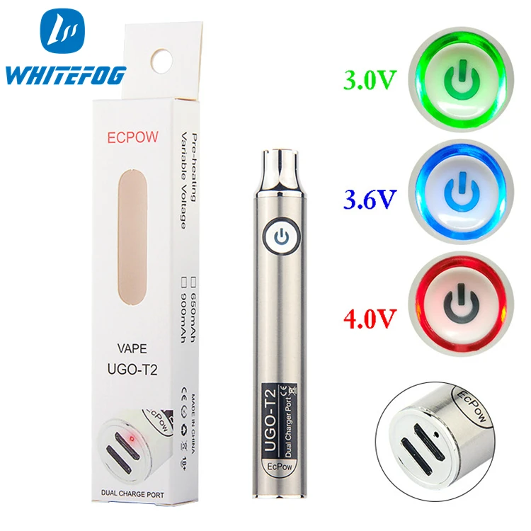  Горячая Распродажа 650 мАч освещение порт напряжения переменный 510 Vape Pen батареи двойной зарядки Ugo T2 Vapes