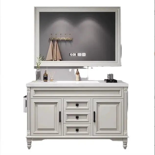 Freestanding 72 Inch Bathroom Vanity Cabinet Floor Mounted Solid Oak Wood Bathroom Vanity With Mirror