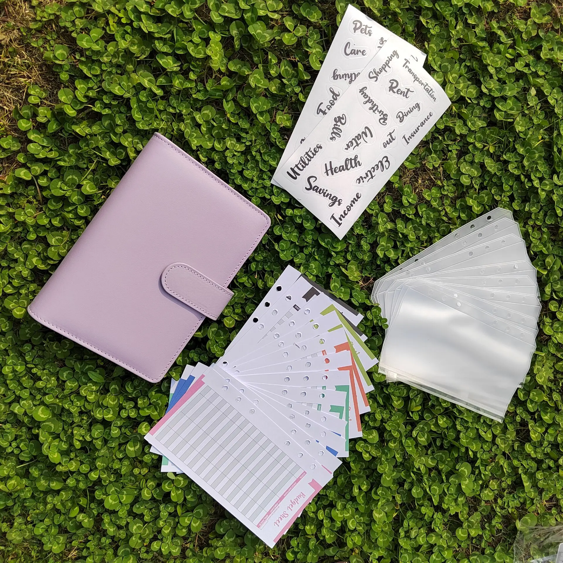 Wholesale 6 ring loose-leaf budget binder set planner cash budget binder system Macaron Candy Color PU Leather Cover A6 binder