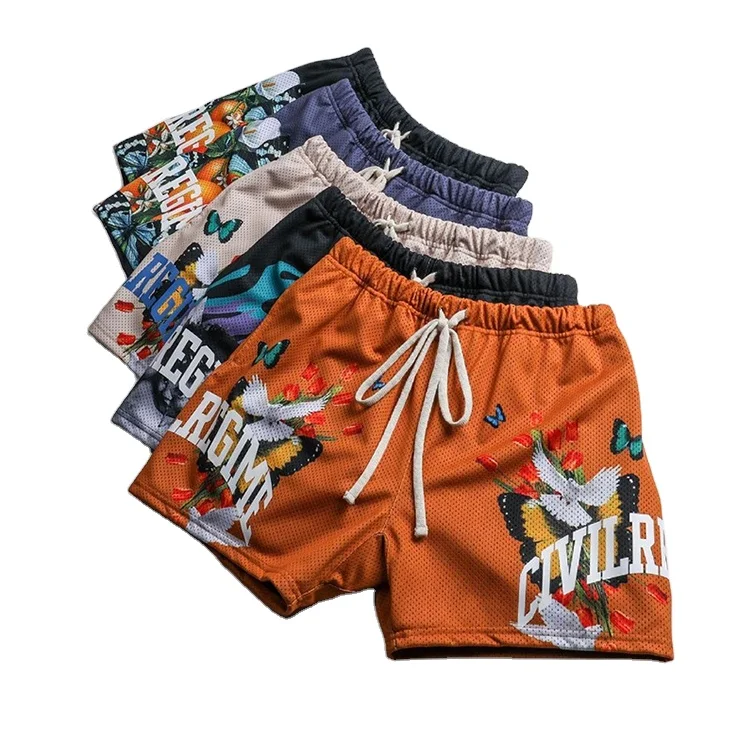 OEM Custom Logo Men Double Layer Gym Mesh Graphic Sweat Gym Mesh Fashion Sublimation Powerlifting Shorts