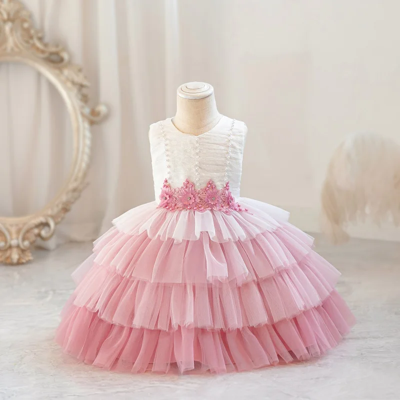 Kids Clothing Baby Clothes Beautiful Baby Flower Girl First Birthday Party Wear Children Evening Dress AX173