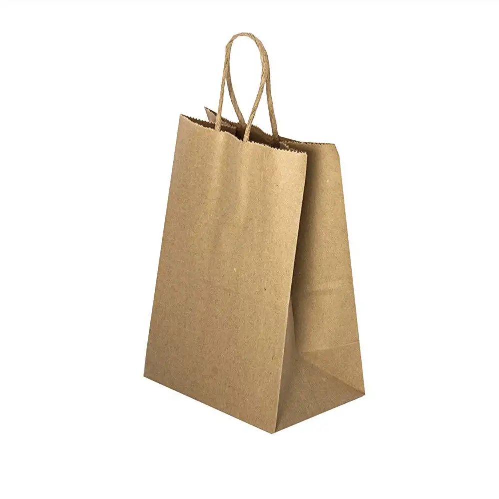 One moq printing plain Brown Kraft Paper Bag With Twisted String Handle Custom Paper Shop Bags With Your Own Logo