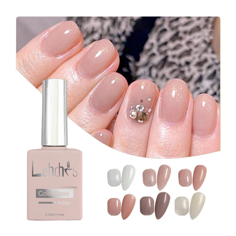 Lehchis Shimmer Nude Rubber Base Gel Professional Factory Offer Gel Nail Polish Custom Logo for Wholesaler Glitter Rubber Base