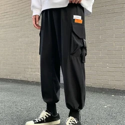 High Quality Mes Plus Size 6 Pocket Dark Color Satin Fabric Cargo Pants Winter Thick Fabric Elastic Bottom Leg Cargo Pants