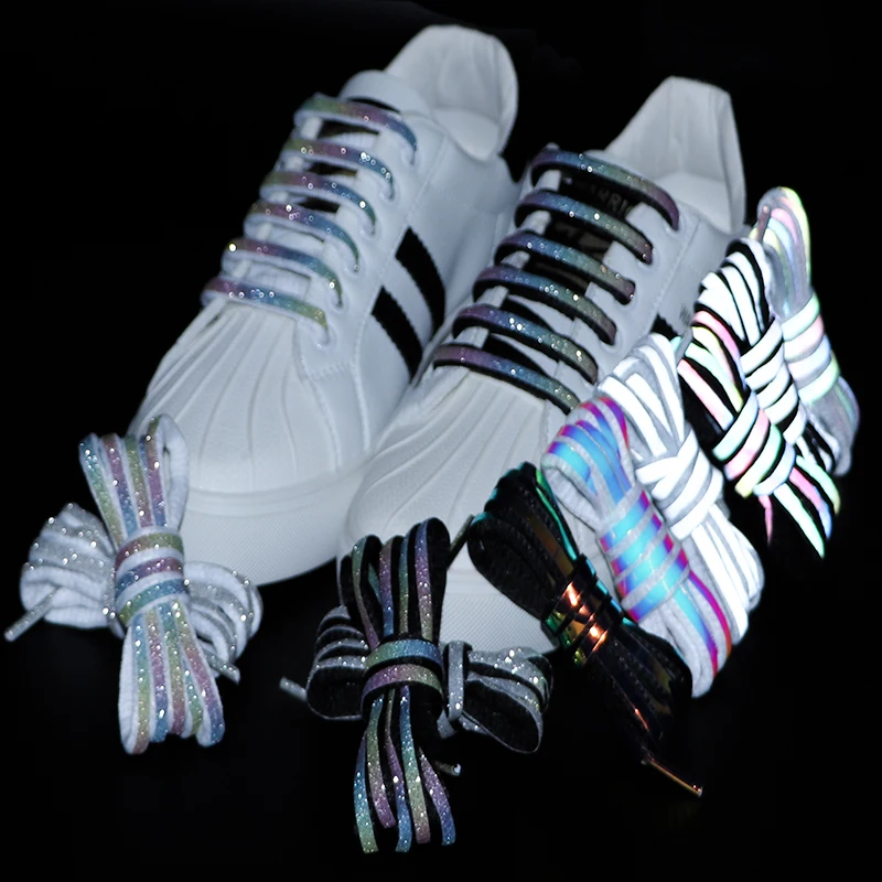1 Pair Reflective Shoelaces Luminous Shoelaces Laser Sequin Weave Bracelet Sneakers Shoe Laces Adult Children Shoe Strings