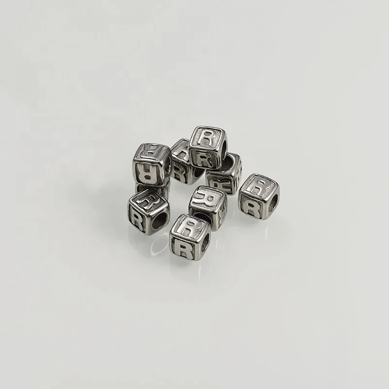 DIY Stainless Steel Beads Large Hole 4mm  Alphabet Beads 26 Letter Charm For Jewelry Bracelet Making