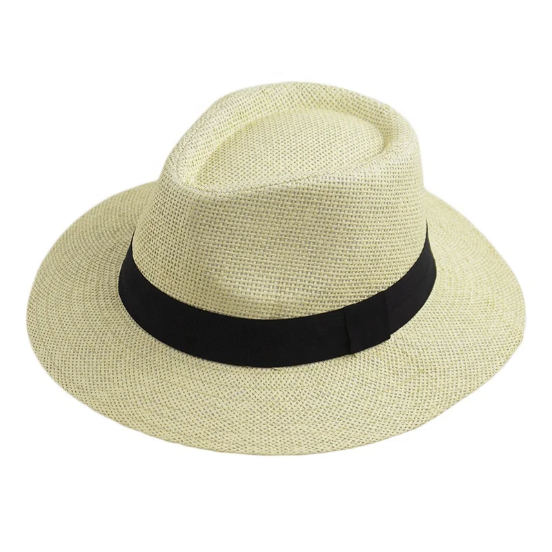 Short Brim Straw Fedora Hat Custom Printed Logo Panama Fedora Straw Hats For Men