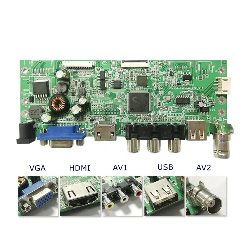 extendable type c Wide voltage 2AV hd lcd driver board with usb and VGA for EDP display