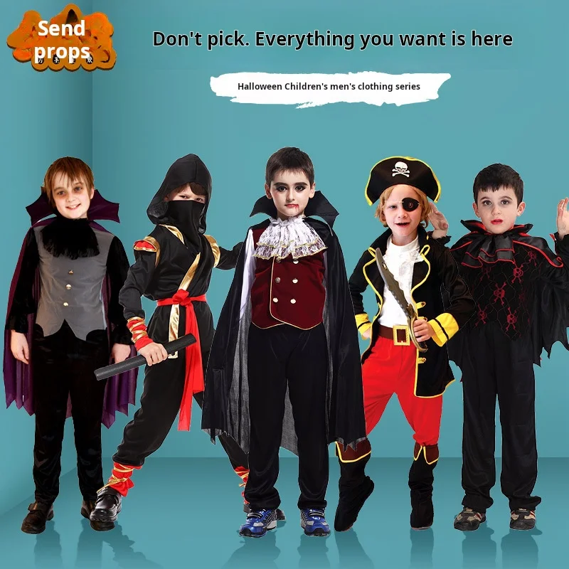 Wholesale Halloween Kids Clothes Boys Costume Outfit Pirate Garb Attire