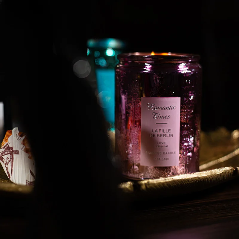 FLORESCENCE Superior Quality Luxury Non Toxic Decorative Coconut Oil Wax Feather Relief Glass Cup SPA Massage Scented Candles