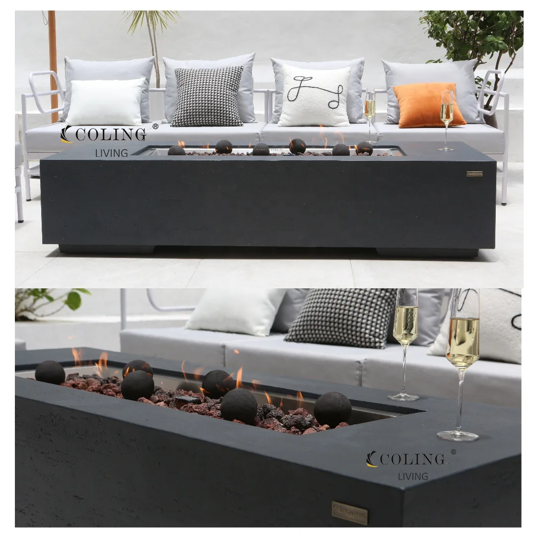 Factory Luxury furniture backyard propane fire pit table Outdoor smokeless fireplace GFRC concrete gas fire pit