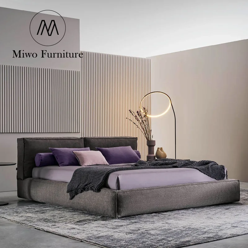 Italian luxury modern simple fabric Double bed frame upholstered bed hotel comfort master bedroom King Size Bed custom