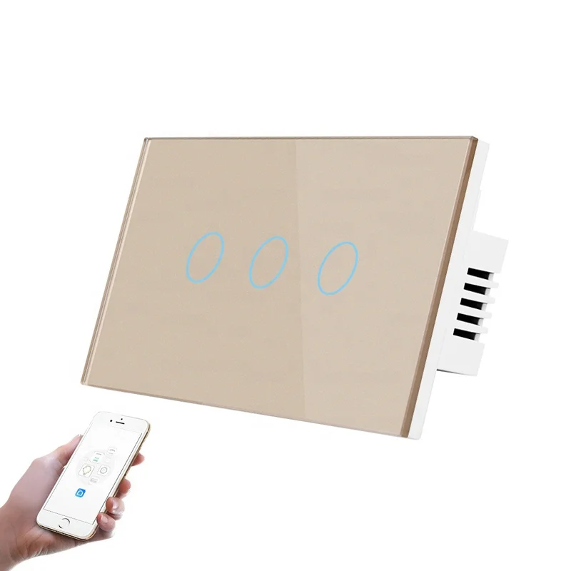 Phone App Controlled Light Switch Tuya App Smart Life Glass Touch Panel 3 Gang 1 Way / 2 Way WiFi Electrical Switches