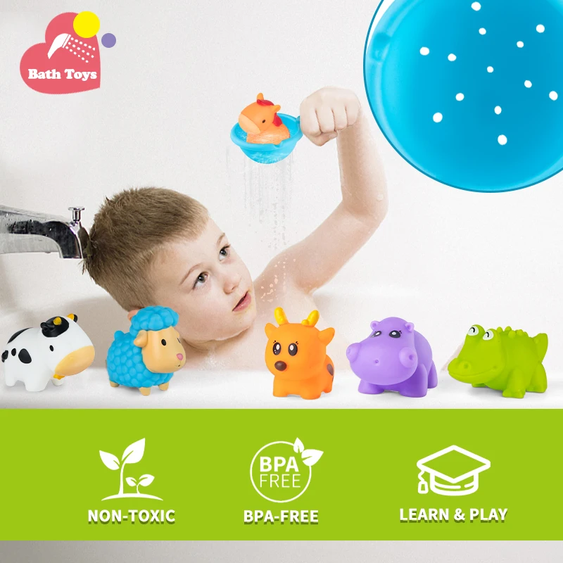 12PCS Bulk Cartoon Child Rubber Bath Toy Animal Toddler Squirter CPC Forest Squishy Animal For Kids 3-5 Years