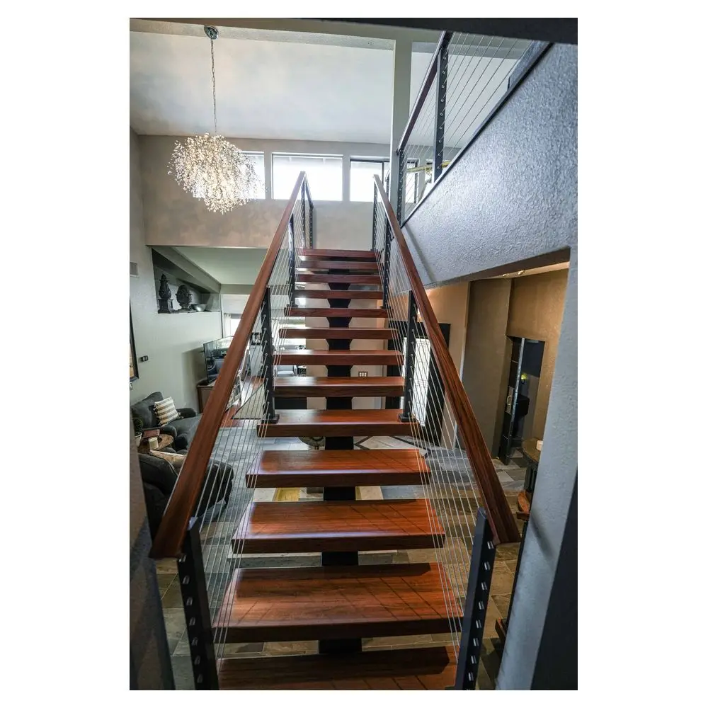 Orient Prefab Floating Staircase Modern Carbon Steel Mono Beam Beech/Oak Wood Tread Stairs Indoor/Staircase Design For Houses