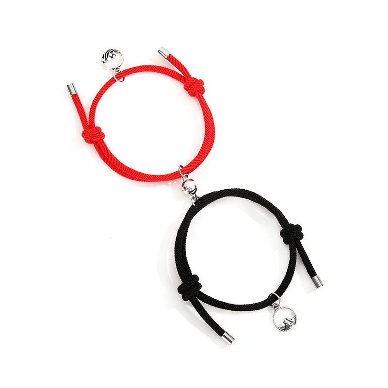 2pcs\Set New Stainless Steel Couple Bracelet A Pair of Magnet Ball Hand Men and Women Gift Friendship Charms Rope