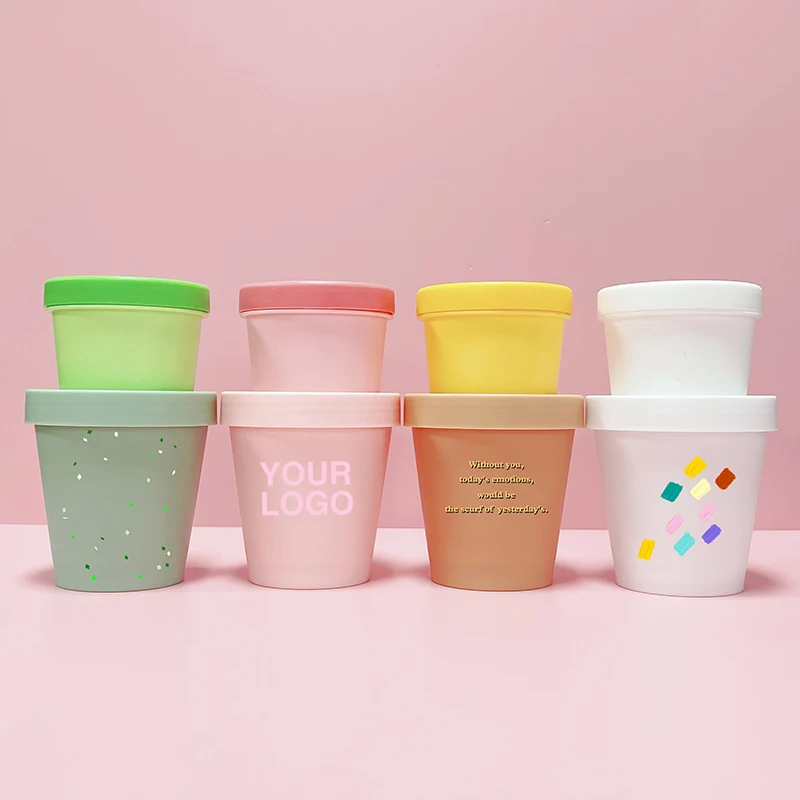 HOT SALE empty custom 8 oz label matte pp frosted clear cosmetics ice cream gel plastic jars with lids