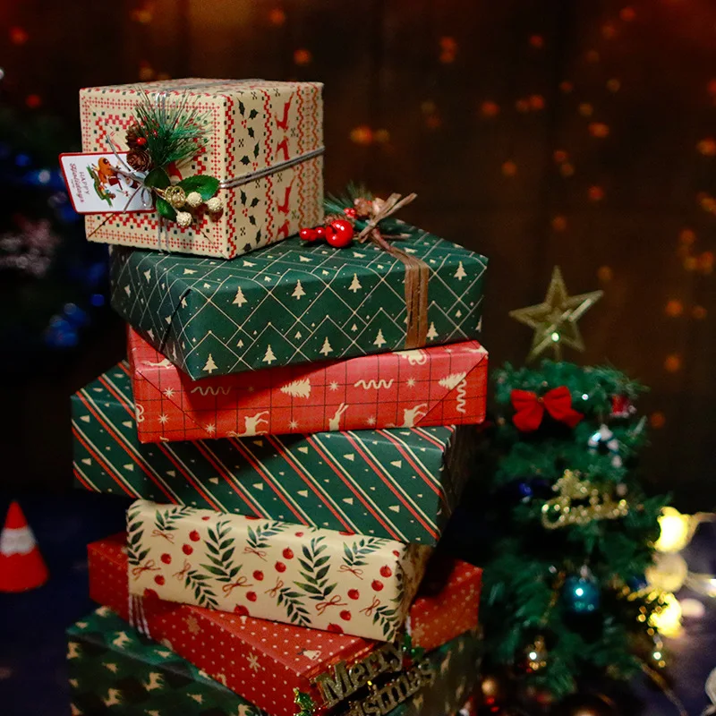 Joytop Wholesale 16 Designs 100gsm Elk Snowflake Snowman Green Tree Merry Christmas Craft Paper Gift Wrapping Paper Packing