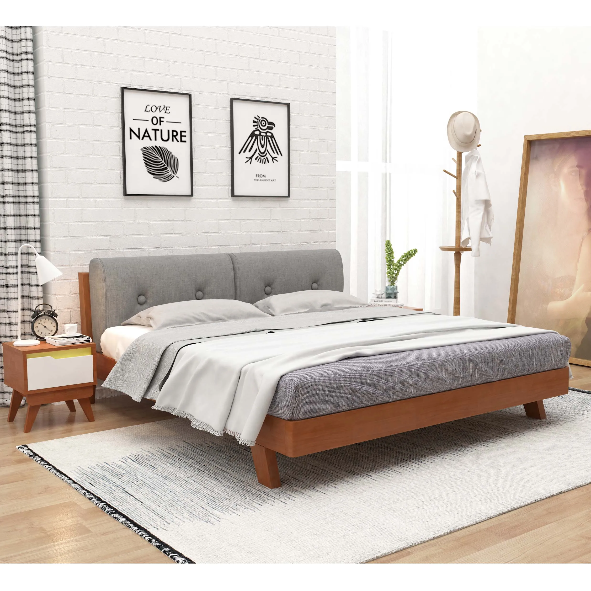 Modern cheap bedroom furniture bed frame wood  beds bunk bed for rental  apartment