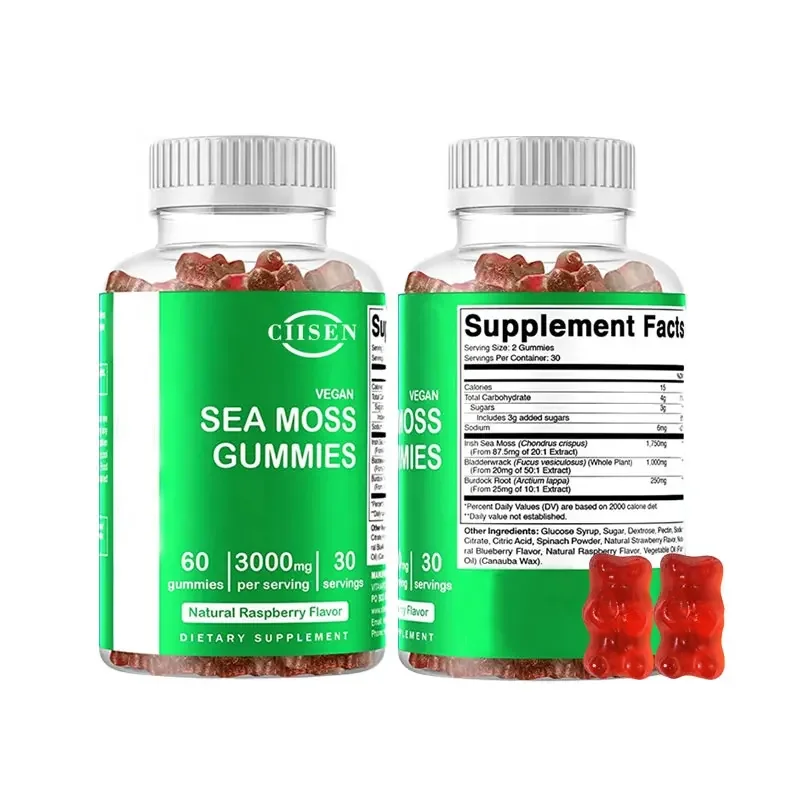 OEM Sea Moss Gummies Organic Seamoss with Maximum Potency Bladderwrack and Burdock Root Supports Skin and Joint Health