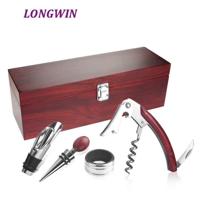 
Wood box Wine opener gift set 4 piece corkscrew wine openers gift set for one bottle wine 