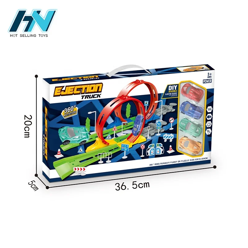 Special effects track racing 360 rotation 4pcs mini car Ejection race track for kids