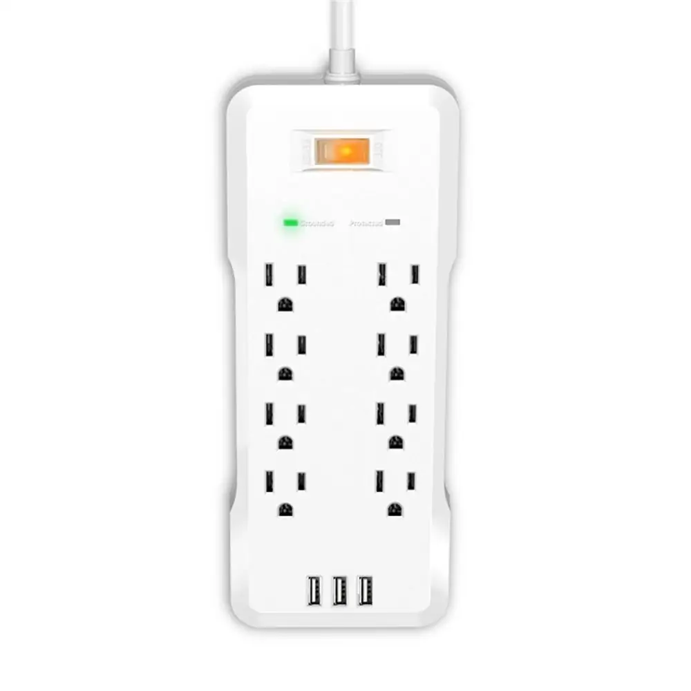 Лидер продаж, удлинитель питания стандарта США на 8 розеток и 2 USB-порта с защитой от перенапряжения и плоским разъемом USB C 18 Вт