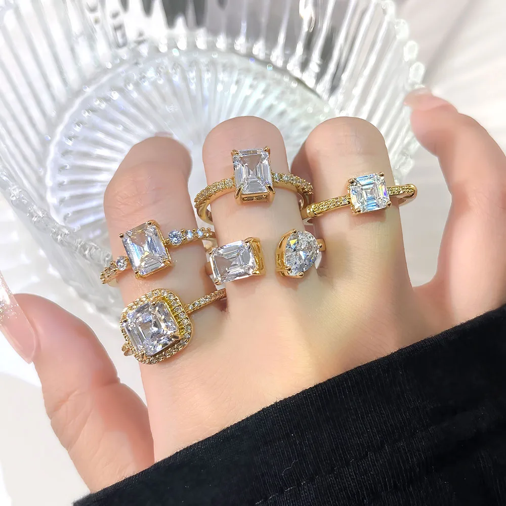 foxi Fashion Hot Selling AAA Zirconia Pave Rings Women Baguette Rings Women 18k Gold Plated Jewelry ring