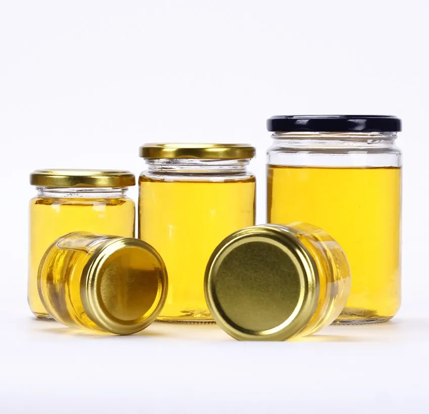 Wholesale 100ml 200ml 300ml Wide Mouth Round Glass Food Storage Jars Glass Honey Jam Pickle Jar honey bottle Mason Jar with Lids