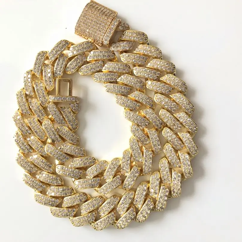 AAA CZ Iced Out 14k 18k Gold Cuban Link Chain