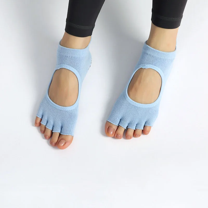 five fingers backless women grips anti-slip socks for pilates grip non slip gel bottom yoga socks