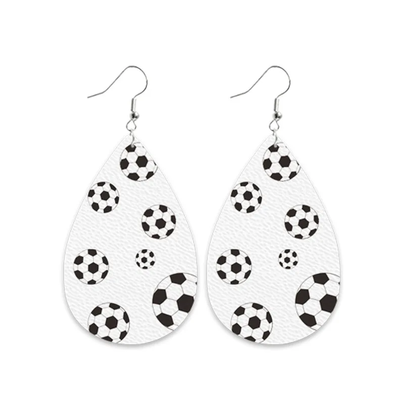 Sport Round Waterdrop Heart Basketball Soccer Football Baseball Softball Volleyball Pu Leather Earrings