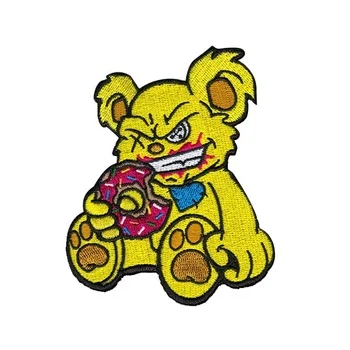 Custom Applique Anime Patches Bear Grizzly Embroidered Patches Badge Decorative Appliques with Hook and Loop Backing