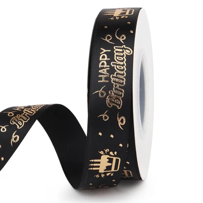 
2cm 10 colors high quality Hot sale happy birthday printed satin ribbon 