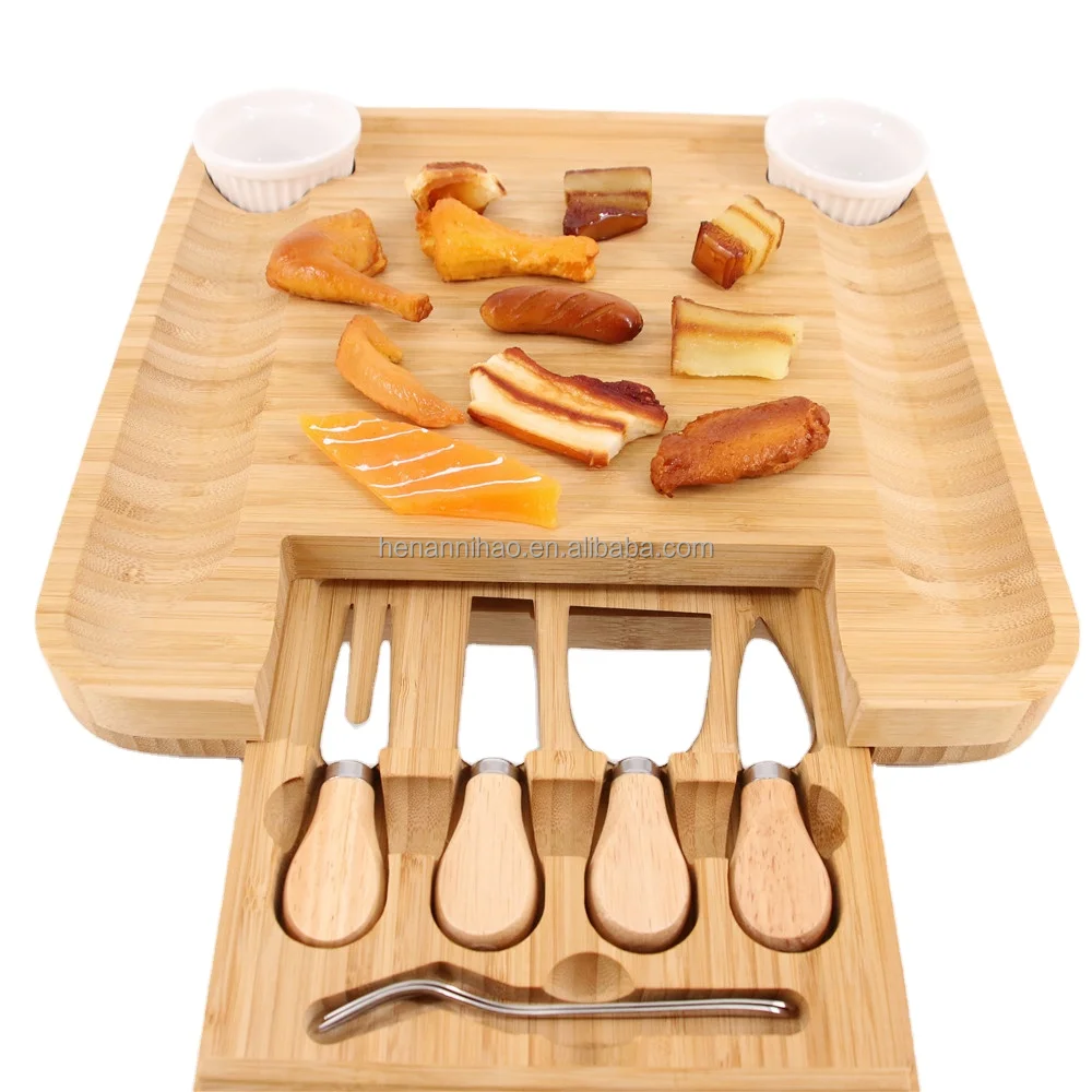 Cheese Board and Knife Set Bamboo Charcuterie Platter & Serving Tray for Cheese,Wine, Crackers, Brie and Meat