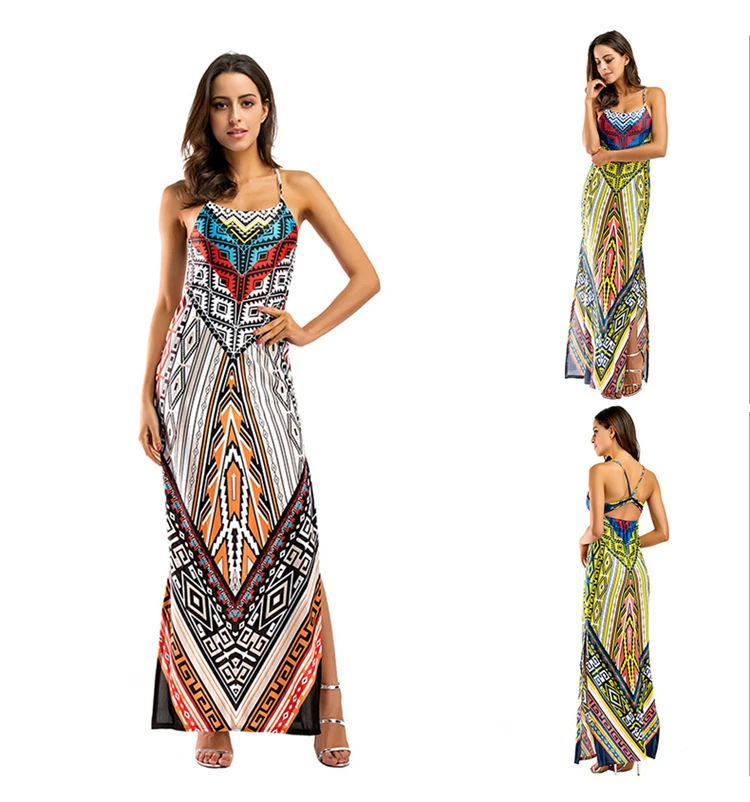 
Women Trendy Clothing Sexy Halter Backless Print Vest Evening Party Dress 