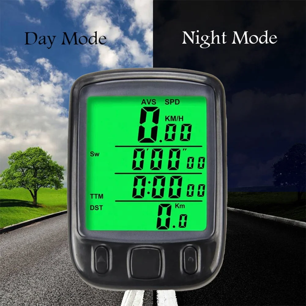 Waterproof Multi Functional LCD Display Screen Bicycle Speedometer Smart Bike Computer Cycling Odometer with Green Backlight