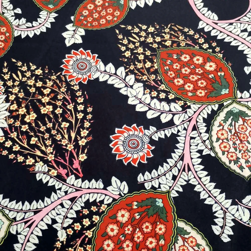 new style satin fabric with 100%polyester dark flowers foreign trade pattern for garment