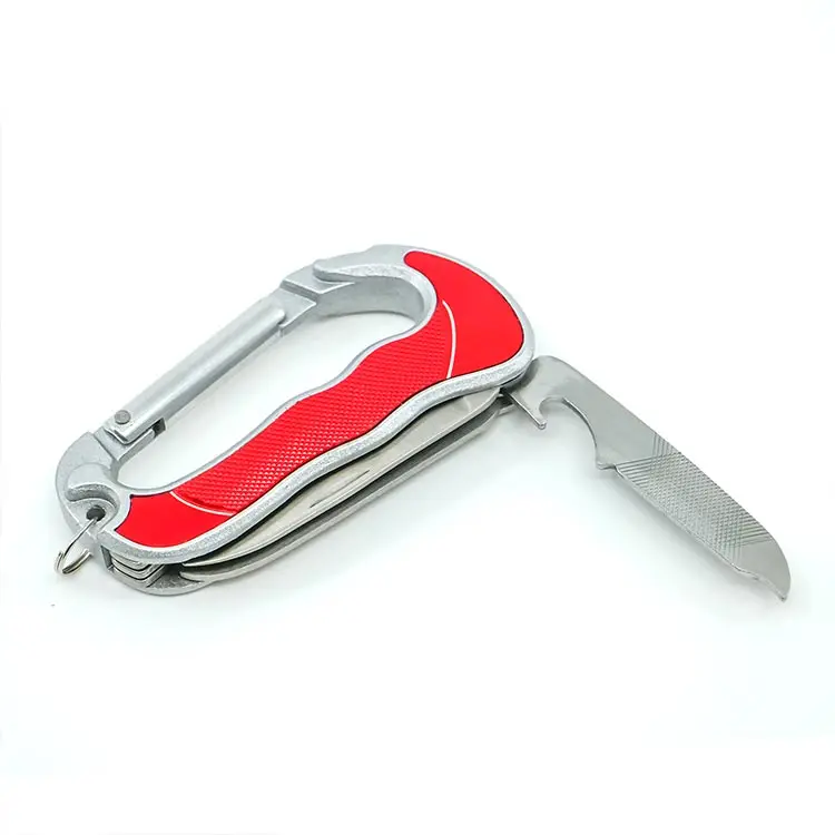 6-in-1 Stainless Steel Carabiner Hanging Buckle Multifunctional Folding Knife Outdoor Camping Hiking Mountain Climbing-EDC Tool